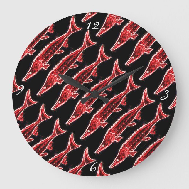 underwater red sturgeons swimming large clock (Front)