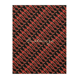 underwater red sturgeons swimming wood wall art