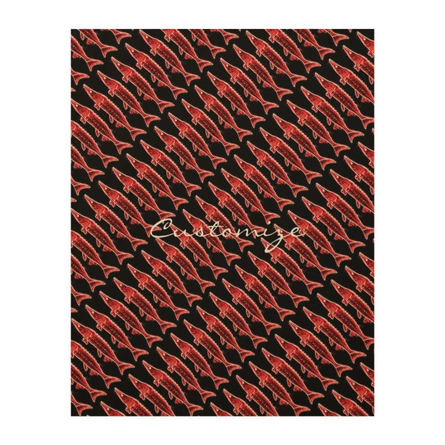 underwater red sturgeons swimming  wood wall art (Front)