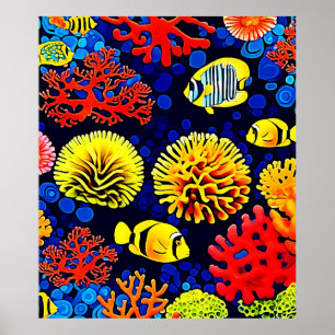 Underwater Reef Life Bright Design Poster