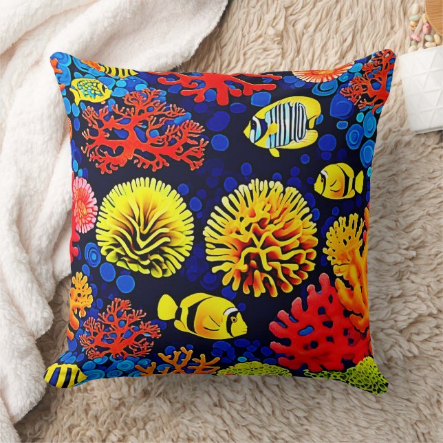 Underwater Reef Life Bright Design Throw Pillow (Blanket)