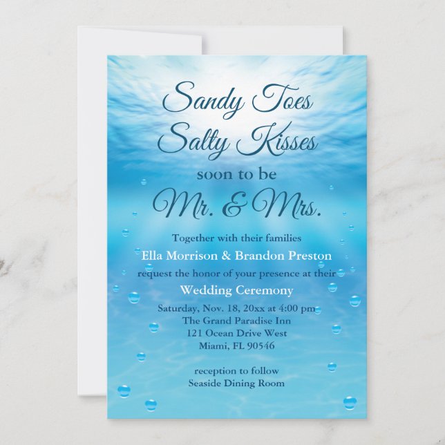 Underwater Sandy Toes Salty Kisses Beach Wedding Invitation (Front)