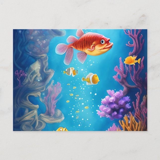 Underwater Scene with Funny Fish Postcard (Front)