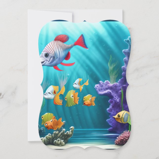Underwater Scene with Hyper Realistic Fish Note Card (Front)