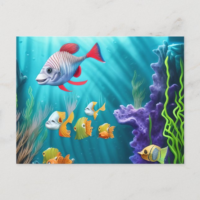 Underwater Scene with Hyper Realistic Fish Postcard (Front)