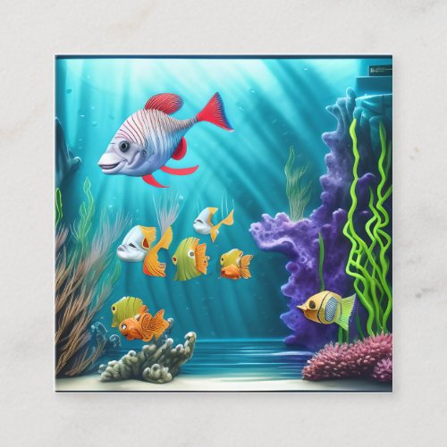 Underwater Scene with Hyper Realistic Fish Square Business Card