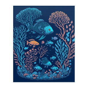 Underwater scenery colorful fishes and coral reef acrylic print
