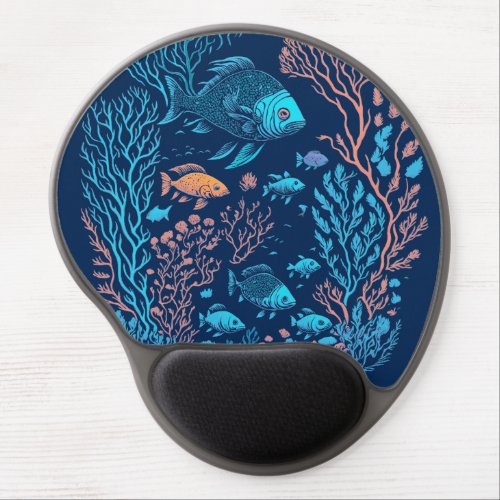 Underwater scenery  colorful fishes and coral reef gel mouse pad