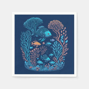 Underwater scenery colorful fishes and coral reef napkins