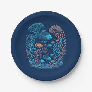 Underwater scenery colorful fishes and coral reef paper plates