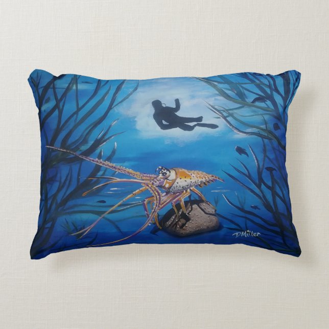 Underwater Scuba Diver Scene Accent Pillow (Front)