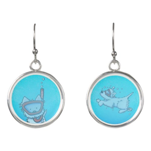 Underwater Scuba Westie Dogs Earrings