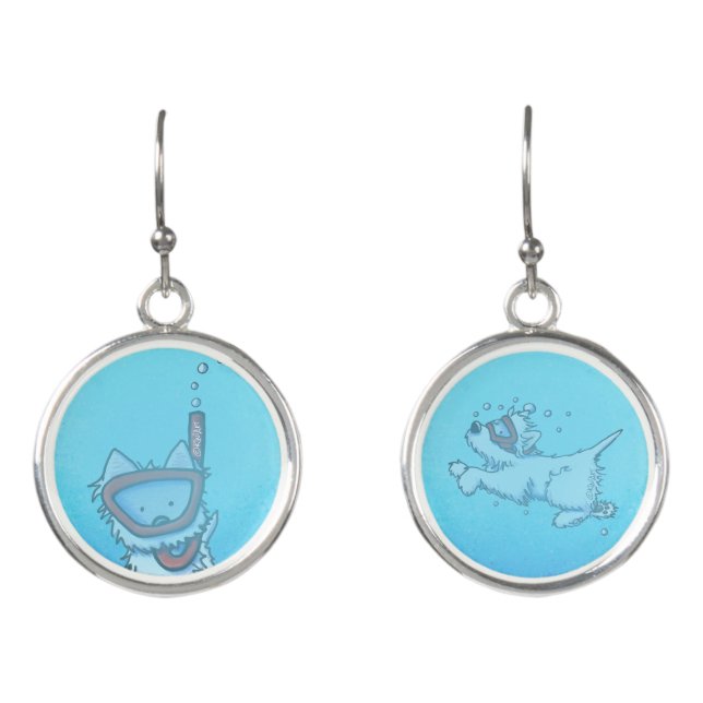 Underwater Scuba Westie Dogs Earrings (Front)
