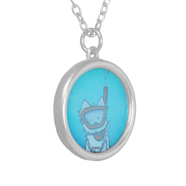 Underwater Scuba Westie Silver Plated Necklace (Front Left)