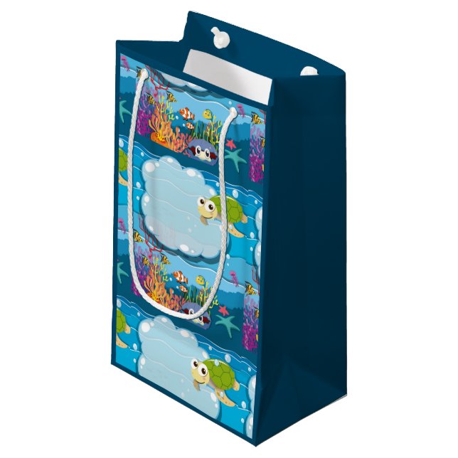 Underwater Sea Animals Sea Turtle Fish Sea Weed   Small Gift Bag (Front Angled)
