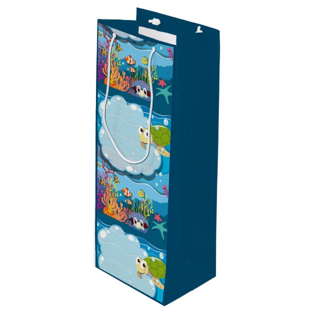 Underwater Sea Animals Sea Turtle Fish Sea Weed  Wine Gift Bag (Front Angled)