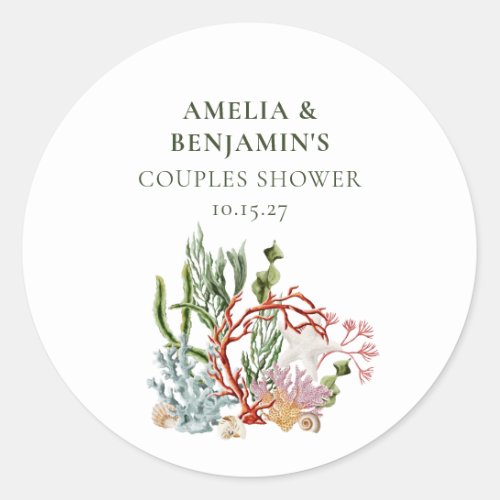 Underwater Sea Coral Shells Couples Shower Classic Round Sticker