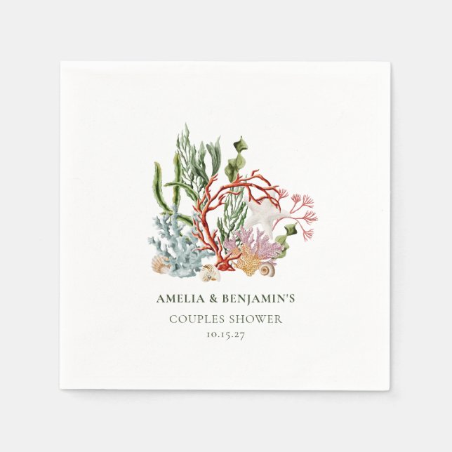 Underwater Sea Coral Shells Couples Shower Napkins (Front)