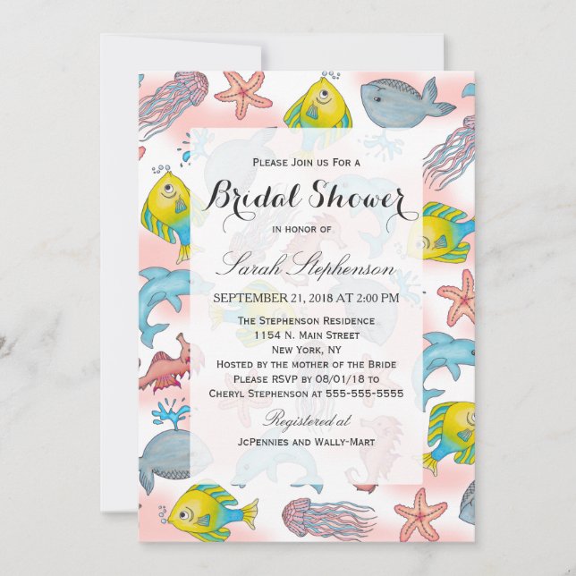 Underwater Sea Creatures Watercolor Illustrations Invitation (Front)