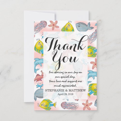 Underwater Sea Creatures Watercolor Illustrations Thank You Card