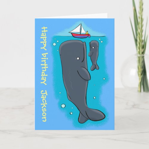 Underwater sea life cute whales cartoon birthday card