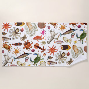 Underwater Sea Life Illustration Pattern Beach Towel