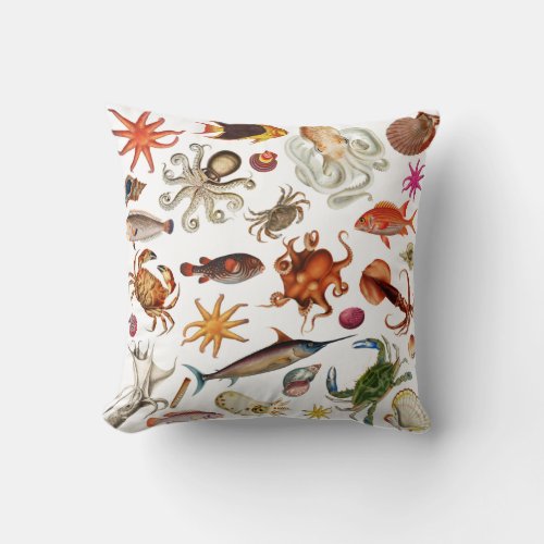 Underwater Sea Life Illustration Pattern Throw Pillow