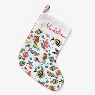 Underwater Sea Life Pattern Add Your Name Small Christmas Stocking