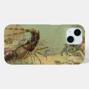 Underwater Sea Life Shrimp, Vintage Ocean Animals iPhone 15 Case