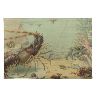 Underwater Sea Life Shrimp, Vintage Ocean Animals Cloth Placemat