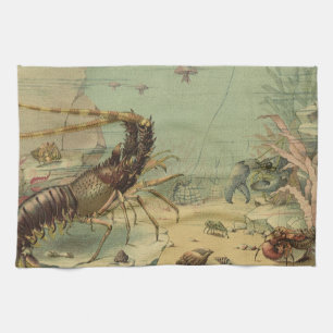 Underwater Sea Life Shrimp, Vintage Ocean Animals Kitchen Towel