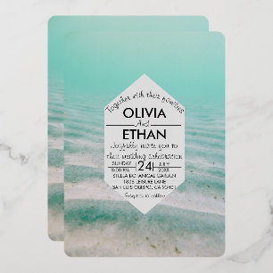 Underwater sea star navy Wedding Foil Invitation