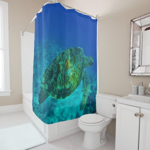 Underwater Sea Turtle Blue Water Animal art Shower Curtain