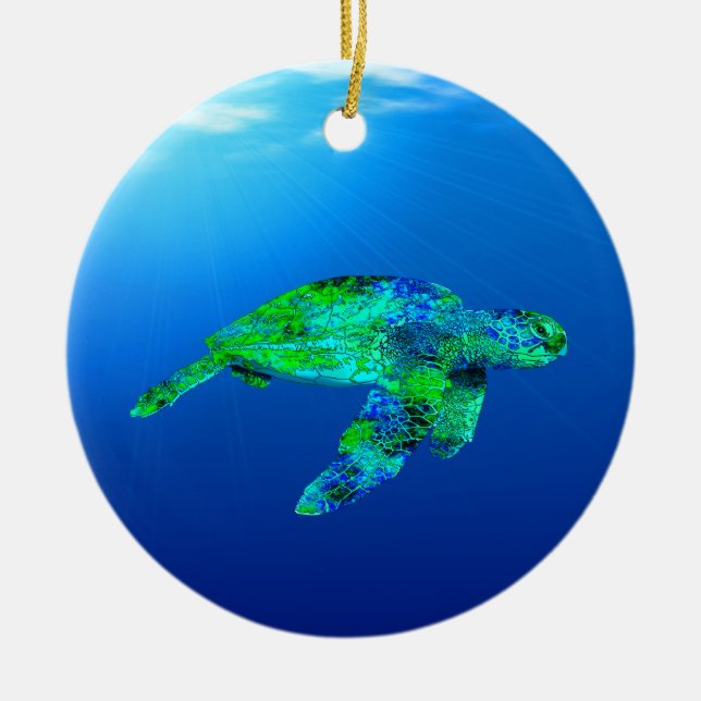 Underwater Sea Turtle Ceramic Ornament (Front)
