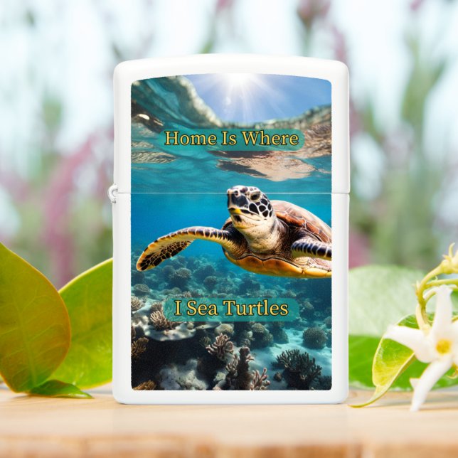 Underwater Sea Turtle Themed, Beach Zippo Lighter (On Table)