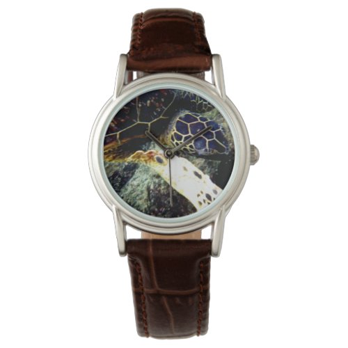 Underwater Sea Turtle Womens Leather Watch