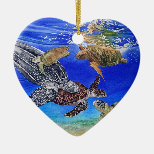Underwater Sea Turtles Art Endangered Species Ceramic Ornament (Front)