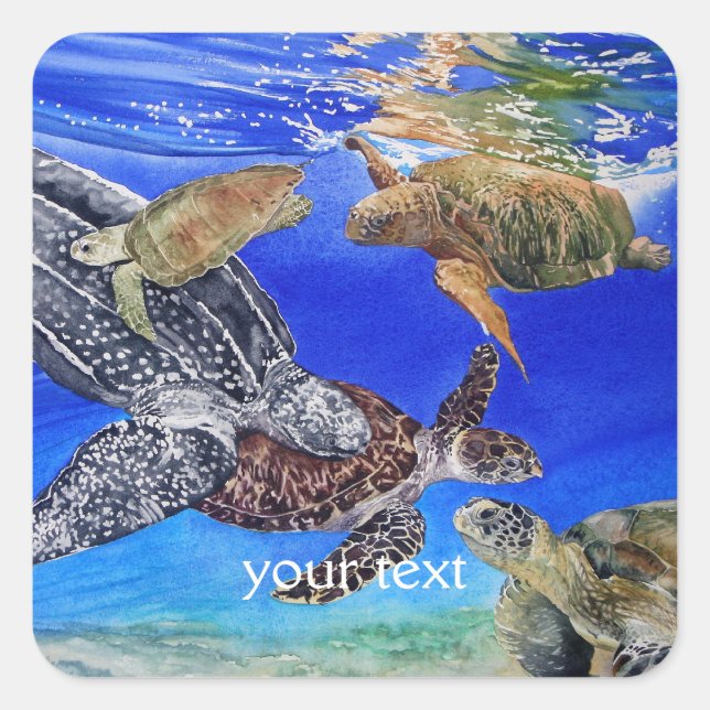 Underwater Sea Turtles Art Endangered Species Square Sticker (Front)