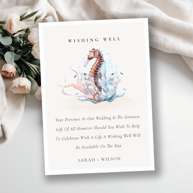 Underwater Seahorse Coral Wishing Well Wedding  Enclosure Card (Creator Uploaded)