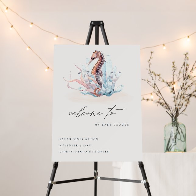 Underwater Seahorse Seaweed Baby Shower Welcome Foam Board (In Situ (Stand))