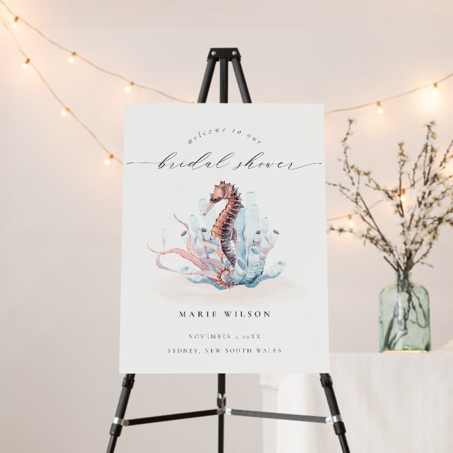 Underwater Seahorse Seaweed Bridal Shower Welcome Foam Board (In Situ (Stand))