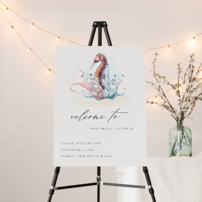 Underwater Seahorse Seaweed Bridal Shower Welcome Foam Board (In Situ (Stand))