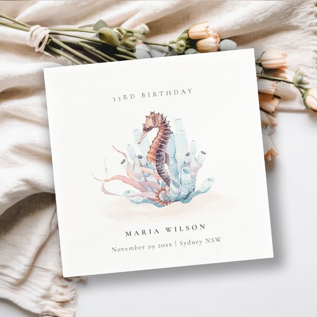 Underwater Seahorse Seaweed Coral Any Age Birthday Napkins (Creator Uploaded)