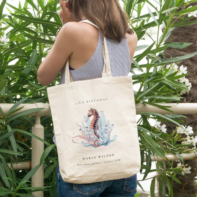 Underwater Seahorse Seaweed Coral Any Age Birthday Tote Bag (Creator Uploaded)