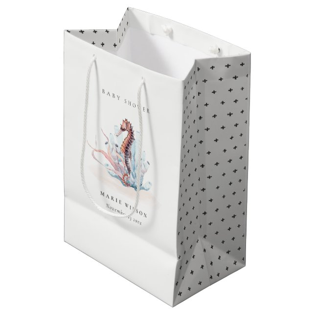 Underwater Seahorse Seaweed Coral Baby Shower Medium Gift Bag (Front Angled)