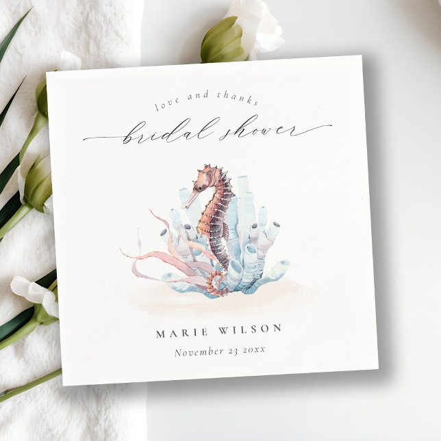 Underwater Seahorse Seaweed Coral Bridal Shower Napkins (Creator Uploaded)