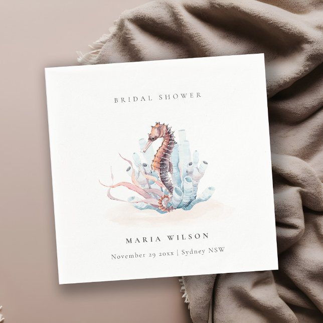 Underwater Seahorse Seaweed Coral Bridal Shower Napkins (Creator Uploaded)