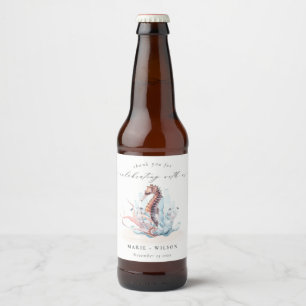 Underwater Seahorse Seaweed Coral Wedding Beer Bottle Label