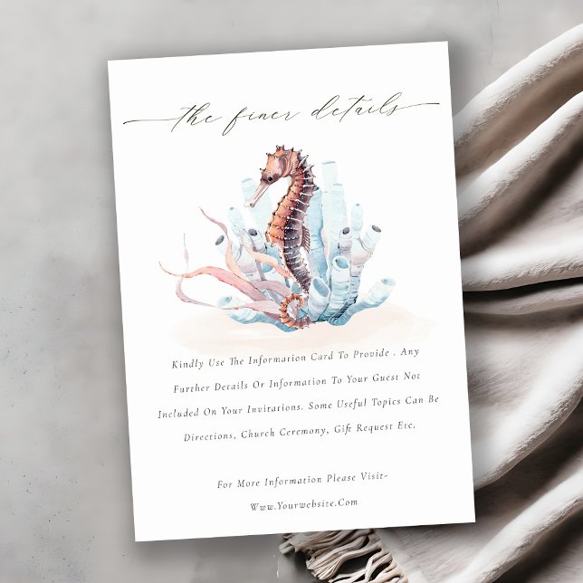 Underwater Seahorse Seaweed Coral Wedding Details Enclosure Card (Creator Uploaded)