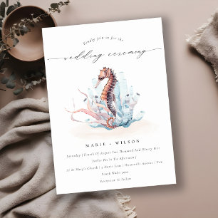 Underwater Seahorse Seaweed Coral Wedding Invite